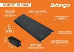 Vango Comfort 10 Single Self Inflating Mat -Travel And Tent comfort 10 single infographic