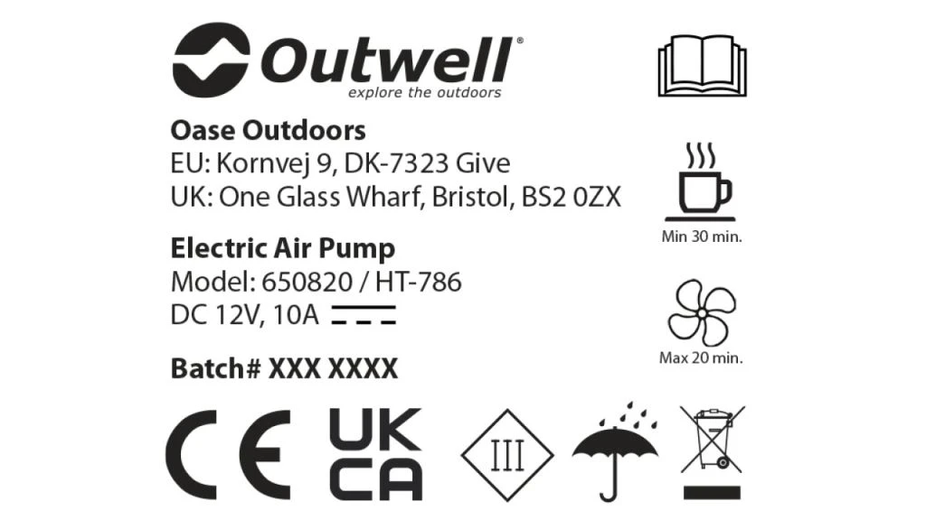 Outwell Squall Tent Pump 12V 4 Outwell Squall Tent Pump 12V - Image 4