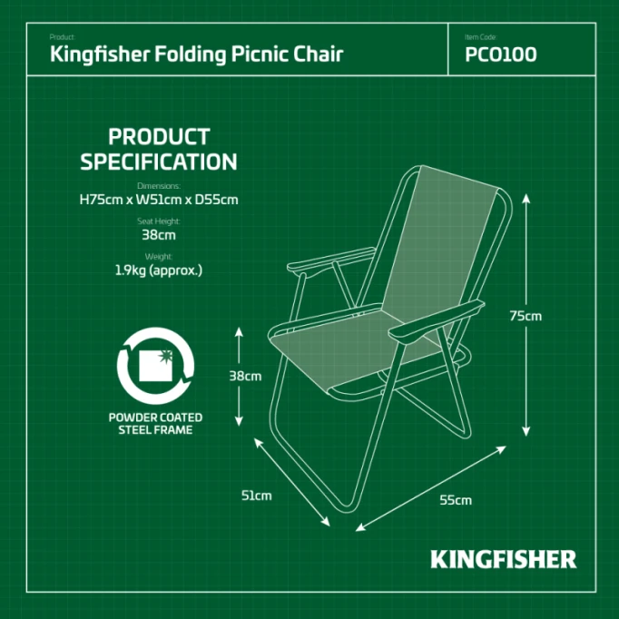 Kingfisher Folding Lightweight Picnic Camping Chair 2 Kingfisher Folding Lightweight Picnic Camping Chair - Image 2